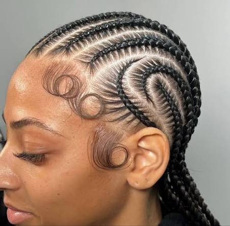 Cornrows avec baby hair spirales